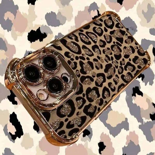 Glitter Leopard Print Plating Phone Case For iPhone 17 16e 16 15 14 13 12 11 Pro Max X XSMax 7 8 Mini Air Plus Anti-Fall Airabag 26Y0515