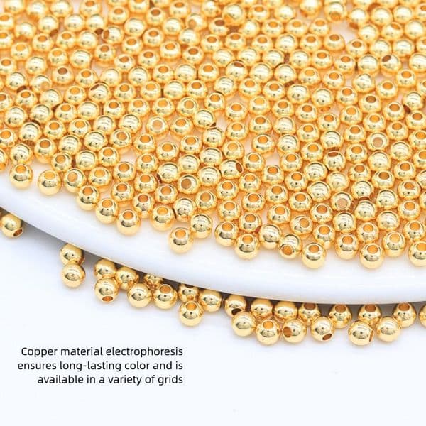 100PCS Small Gold Pure Copper 14K Gold-Plated DIY Jewelry Bracelet, Round Spacer Loose Beads, Accessories, Materials Wholesale