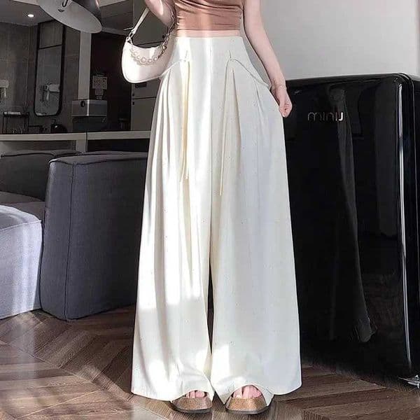 High-Grade Rrey Black Temperament Straight Pants 2026 New Design Loose Wide-Leg Pants Fashion High-Waisted Pantskirt Female C260515