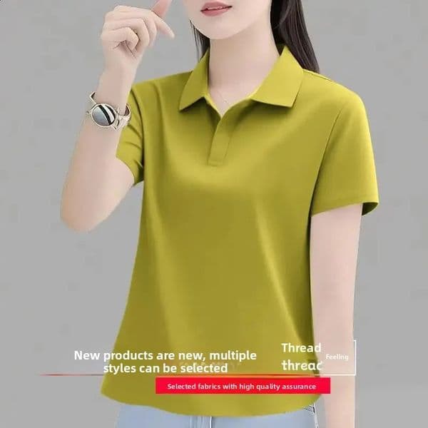 Loose Short Sleeve Polo Shirt Womens T-shirt Summer Style Slim Fit Turn Collar n Large Size Top Casual Wear 260515
