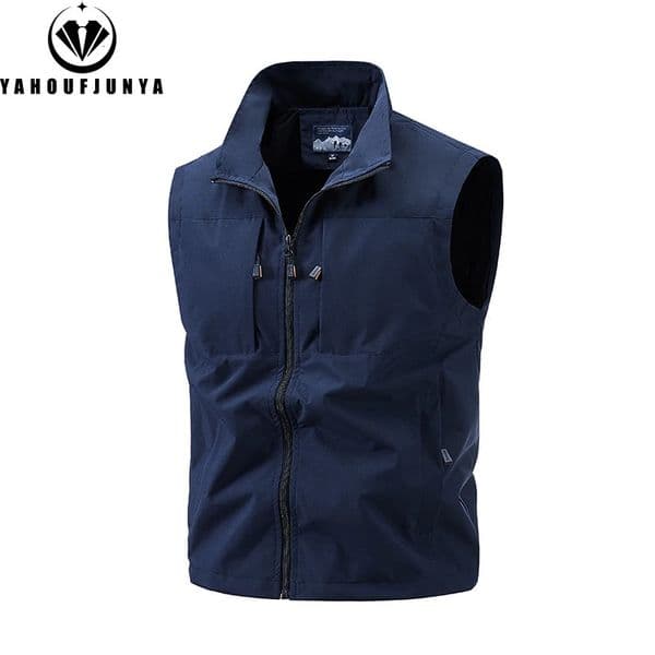 2026 Summer Men Thin Tool Outdoor Leisure Stand Collar Vest Camping Fishing Breathable Loose Sleeveless Male Waistcoat 260514