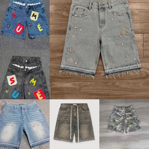Mens Denim Shorts Y2k Retro Washed Brown Gothic Denim Shorts Fashion Klein Diamond All Embroidery Men Women Clothing Jorts Baggy Streetwear Shorts Q260520