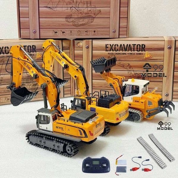 Mini 1/50 970 520 Excavator 636 Loader Electric Simulation Model Metal Track Light Sound System RC Toy Gift 26L0515