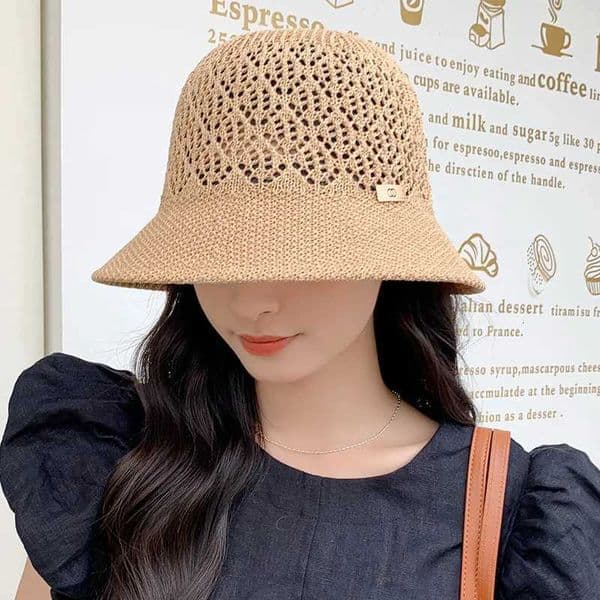 Female Spring Sun Protection Hollow Hat Summer Breathable Sun Shield Hat Versatile Fisherman Hat Bucket Hat T260515