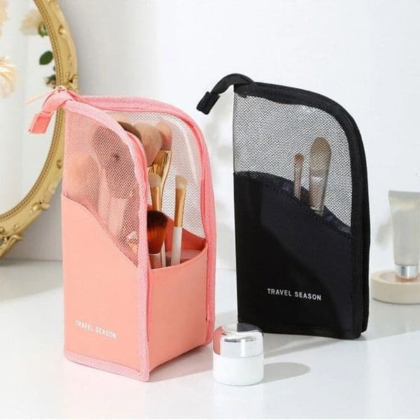 Stand Cosmetic Bag for Women Clear Zipper Makeup Female Brush Holder Organizer Toiletry Travel 260511