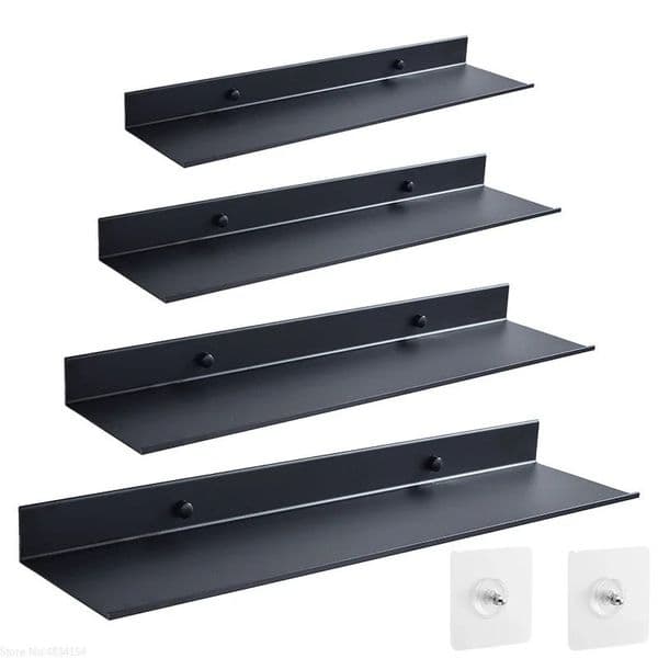 Bath Storage Rack Wall Shelves Floating Matt Black Bathroom Kitchen Mirror Metal Shower Organizer Home Accessories No Drill 260513