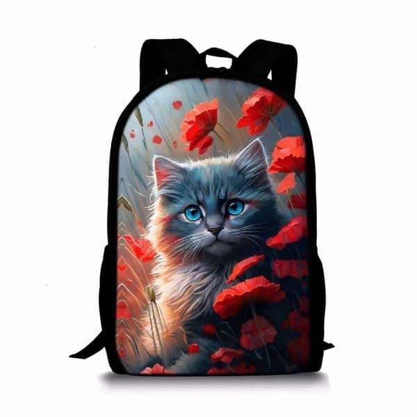 Cute Cat Print Single Layer Backpack Boy and Girls Best Gifts 2D Flat Cartoon School Bag for Children Bags