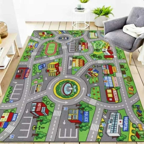 Playful Interactive Traffic Play Mat Non-Slip Learning Rug for Kids Room or Play Area Compatible with Toy Cars Home Decor L260515