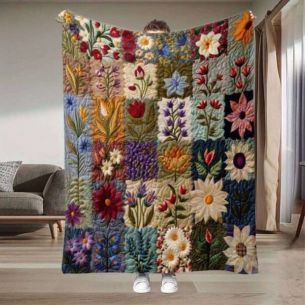 Colorful Floral Patchwork Theme Lannel Blanket All-Season Featuring A Fresh and Literary Style Natural Atmosphere Soft Blankets 26Y0515