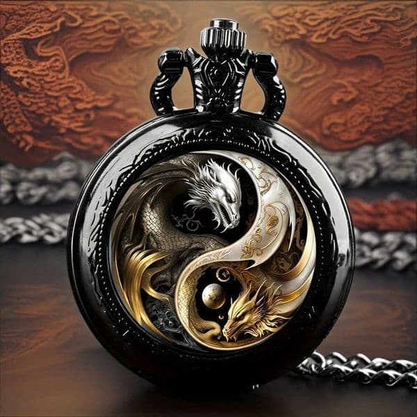 Vintage Cool Yin-Yang Dragon Quartz Pocket Watch Exquisite Clock With Necklace Chain Creative Souvenir Best Gifts For Men Women H260514