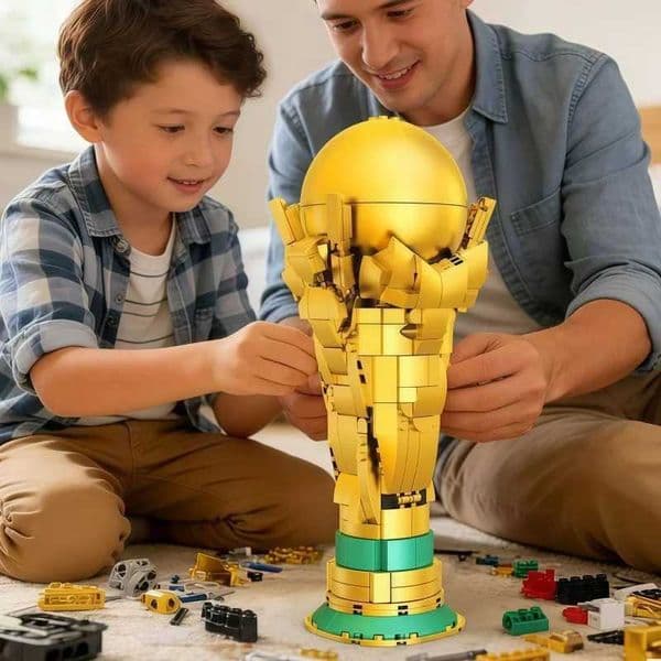 DIY Golden Trophy Building Kit Football Fan Collectible Model Educational Assembly Bricks Toy for Kids and AdtsJ260515