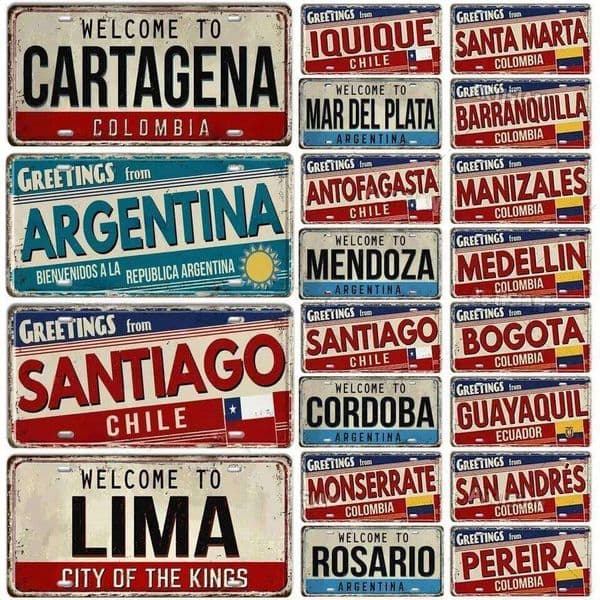 Chile Argentina Ecuador Colombia License Landmark Aluminum Sign City State Decorative Car Plate Garage Club Bar Wall Decor J260515