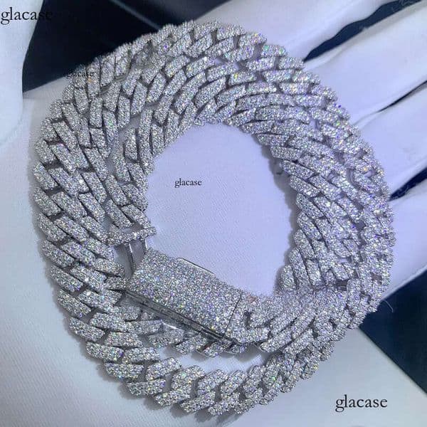 Hip Hop Men 8MM Prong Link Chain Bling Iced Out 2Row Moissanite S Sier Rhombus Cuban Necklace Jewelry