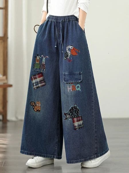 Retro Embroidered Wide Leg Jeans High Waist Slimming Loose Straight Cut Pants Womens Denim Trousers Fall Collection 2026 260515
