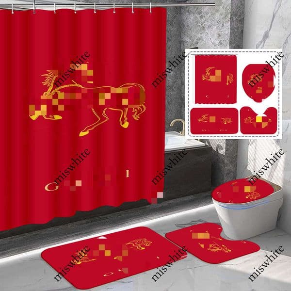 Designer Bathroom Sets Shower Curtain Set Waterproof Washroom Bath H Curtains Lid Toilet Cover Mat Nonslip Pedestal