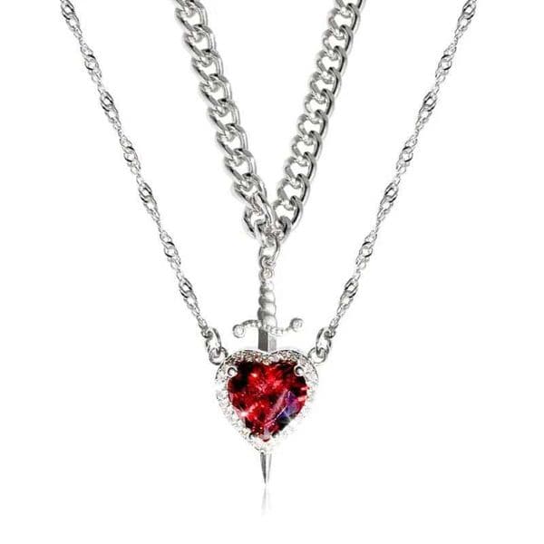 Heart and Sword Necklace - Couple Necklaces - 18k Gold Plated STAINLESS STEEL Zircon Crystal Ring Bracelet Necklace Jewelry Set C260515