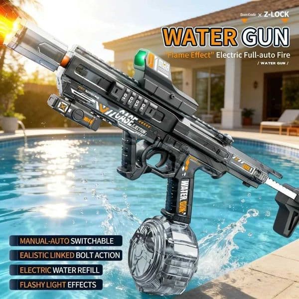 New Rechargeable Electric Water Gun for Kids Flashing Lights Fast Shooting Long Range Perfect for Summer Outdoor Water PlayL2605156H5H