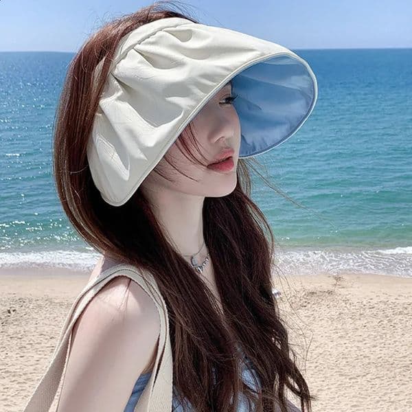 Large Brim Summer Sun Hats for Women Empty Top Beach UV Protection Caps Foldable Lady Girl Outdoor Sunshade Hats 260509