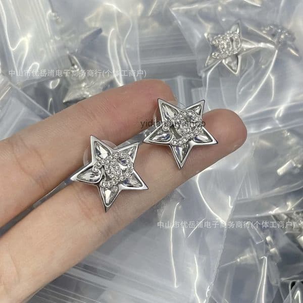 cc earrings Designer Jewelry Pair Double C Small Style Full Diamond Five-Pointed Star Earrings Women Inlaid Diamond Star Earrings channels Studs