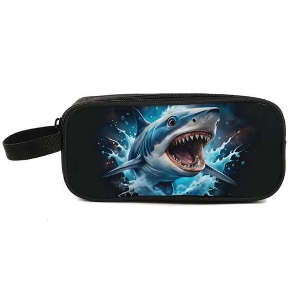 Shark Double Layered Case with Handheld Boy and Girls Best Gift 2D Flat Cartoon School Pencil Bag for Children