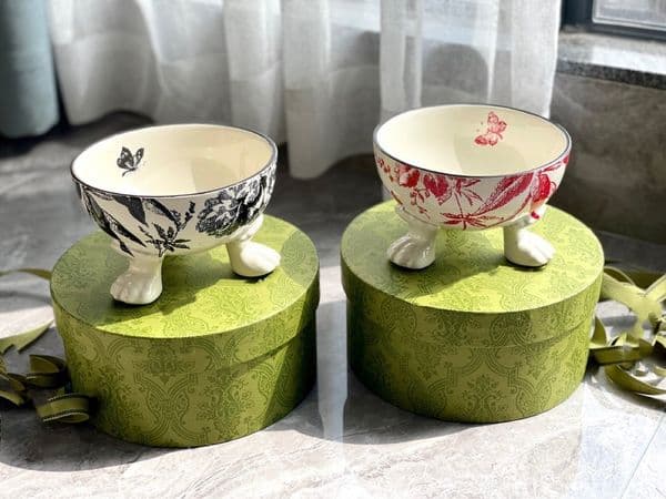 Cat Dog Bowl Designer Free Shipping Designer Ceramic Vintage Ral Butterfly Pattern Cat Dog Feed drink bottle Bowl Anti Knock