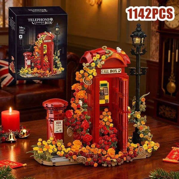 Creative Vintage Telephone Booth With Eternal Flower Building Blocks City Classic Call Box DIY Bricks Toys Girl Valentine Gift J260515