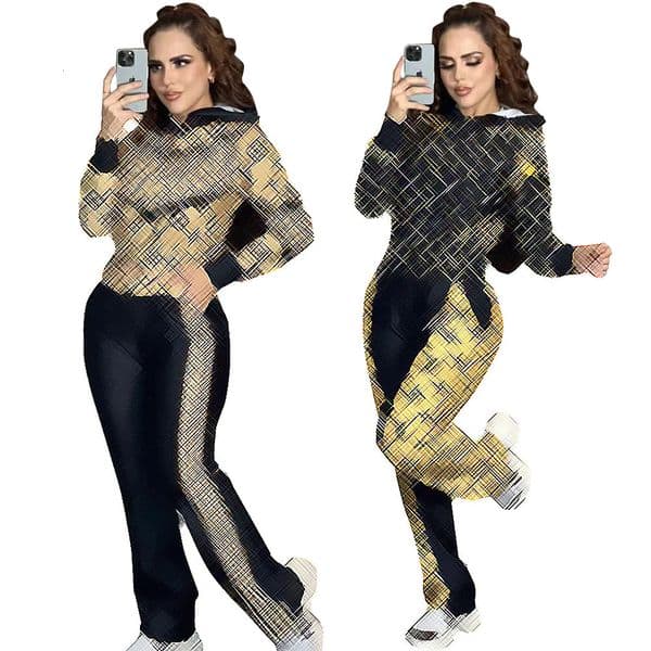 DD0060 Womens Casual Elegant Sports New Set Hooded Zipper Wide-Leg Two-Piece Set