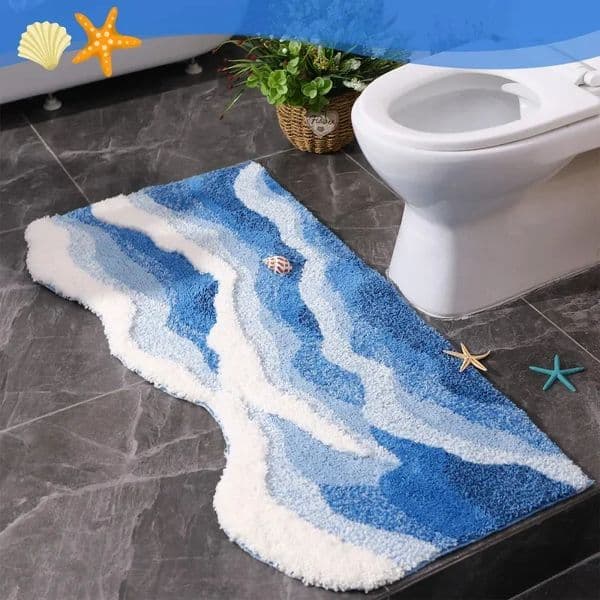 Aesthetic Wave Tufted Carpet Bathroom Antislip Mat Ocean Sea Blue Plush Carpet Home Ornament Livingroom Decoration Bedroom Rug 260515