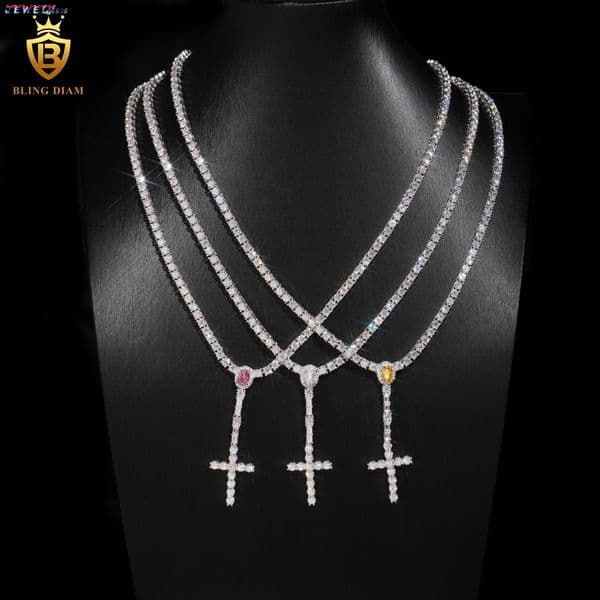Tennis Chain Necklace Cross Pendant Necklace 925 Sterling Silver Chain Wedding Set VVS Moissanite Fine Jewelry Necklaces Women