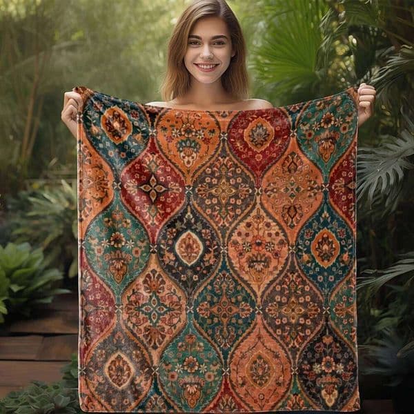 Cozy Vintage Geometric Flannel Throw Blanket - Soft, Warm & Versatile for Couch, Bed, Car, Office, Camping | All-Season Gift Ide 26Y0515