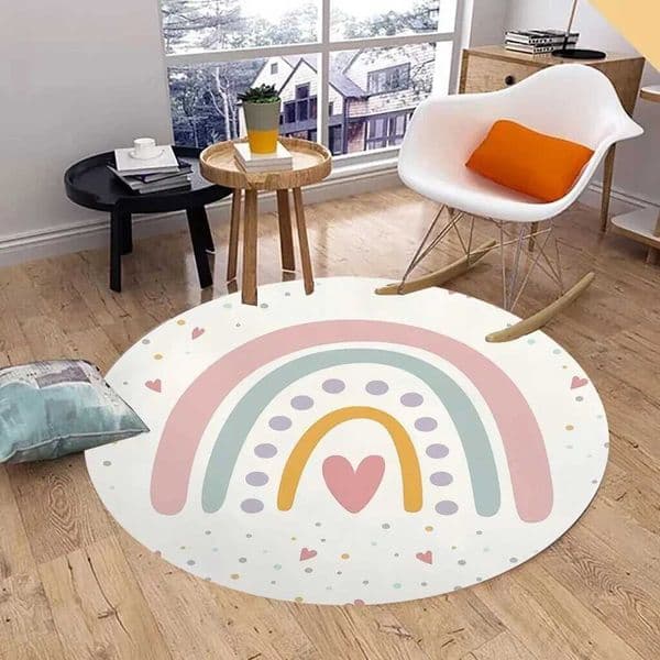 Round Rainbow Cloud Carpet Mat Rug Home Decoration Kids Room Cartoon Pattern Floor Mat for Living Room Nursery Bedroom Decor Z260514