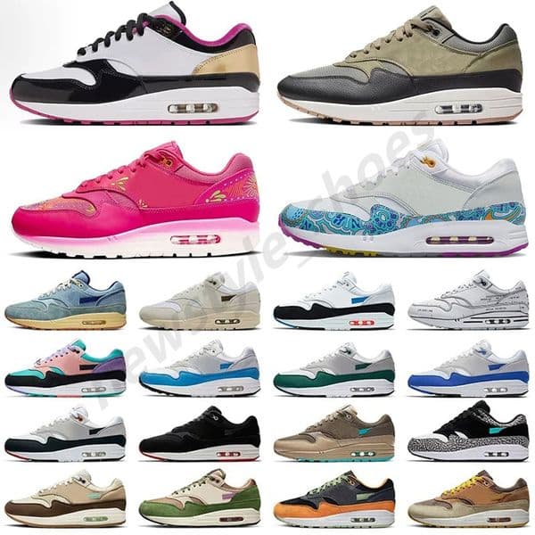 2026 Desianer OG 1 Running Shoes Top Men Women 87 Sneakers Big Head Origins chlorophyl Patta Black White Barogue Brown Cushion Dust Wolf Grey Tennis Sports N11