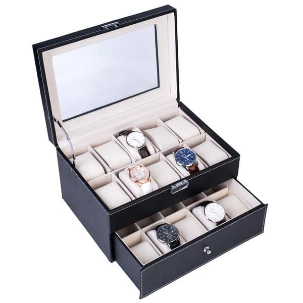 Elegant Wooden Watch Collection Box Dual Layers 20 Compartments Black Watch Storage Case for Watch Enthusiasts 260514