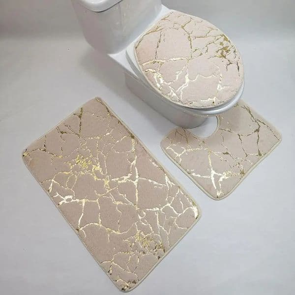 3 Pcs/Set Toilet Carpet Polyester Marble Toilet Lid Cover Bathroom Rug Stripe Printing Anti Slip Shower Rugs Home Accessories 260513