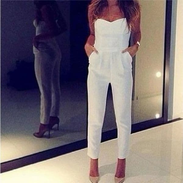 Customizable Duzeala Long White Jumpsuit Sexy Vneck Casual Suit Pants 260508