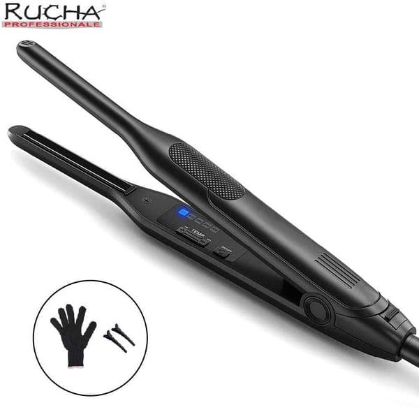 Mini Hair Curler 2 in 1 Pencil Hair Straightener Titanium Plate Thinnest Narrow Flat Iron with LED Display for Short Beard Hair L260515