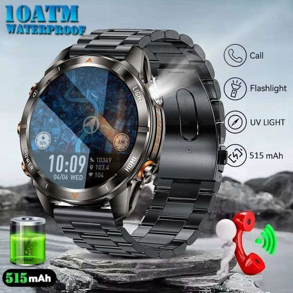 Smart Watch Men 10ATM Waterproof 1.46" AMOLED Screen LED Flashlight 515mAh Battery Heart Rate Sport BT Call Smartwatch 26L0515
