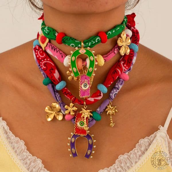 Necklace Stainless Steel Fish Devil Eye Enamel Pendant Silk Scarf Handmade Choker Accessories Women Jewelry Gift 260514