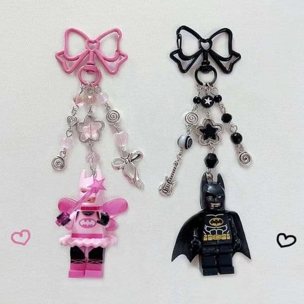Handmade 3D Fairy Y2K Pink and Black Beaded Keychain Gift J260514