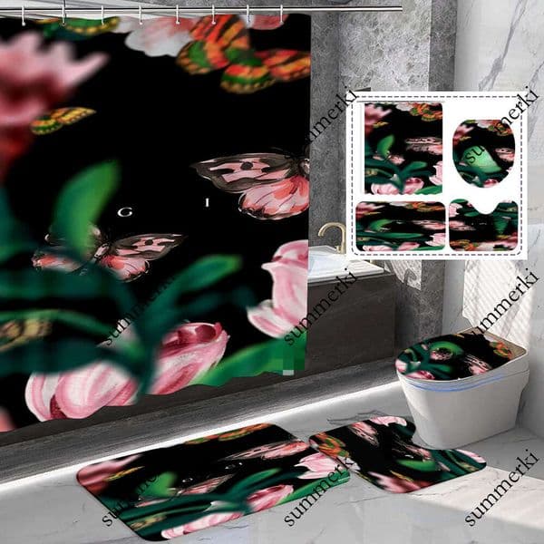 Shower Curtain Waterproof Polyester Bathroom Curtain Antislip Bath Mats Set Toilet Rugs Carpet Home Decor