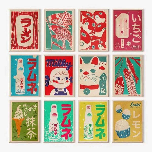 Japanese Vintage Food Cultural Lucky Cat Poster Canvas Prints Retro Daruma Dolls Wall Art Home Room Shop Decor 26L0515