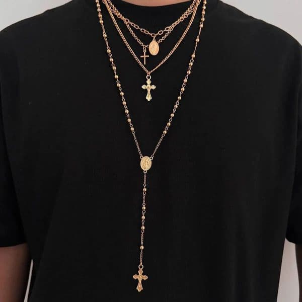 Ingemark 4Pcs/Set Goth Cross Jesus Pendant Choker Necklace for Women Vintage Gold Color Long Chain Christian Jewelry Men Gift 260514