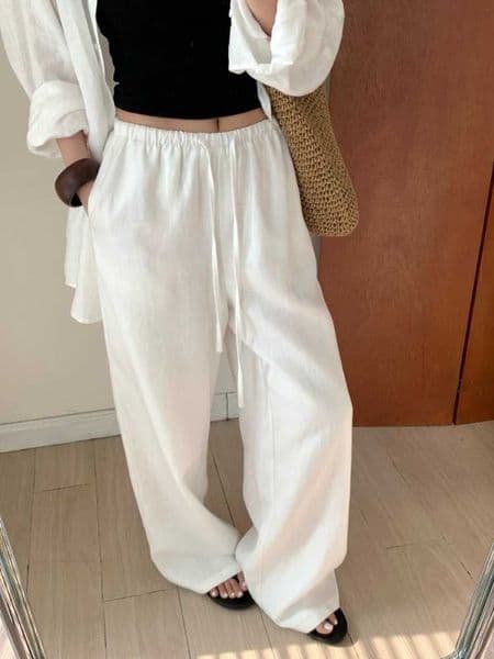 Slack Linen Wide-leg Pants Summer Loose Versatile Drawstring Straight White Casual Trousers Korean Fashion 2026 C260515