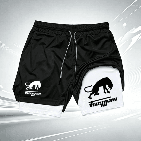 Men's Shorts Furygan Panther Print 2-in-1 Compression Quick Dry Breathable Running Gym Training With Built-in Liner Wx221
