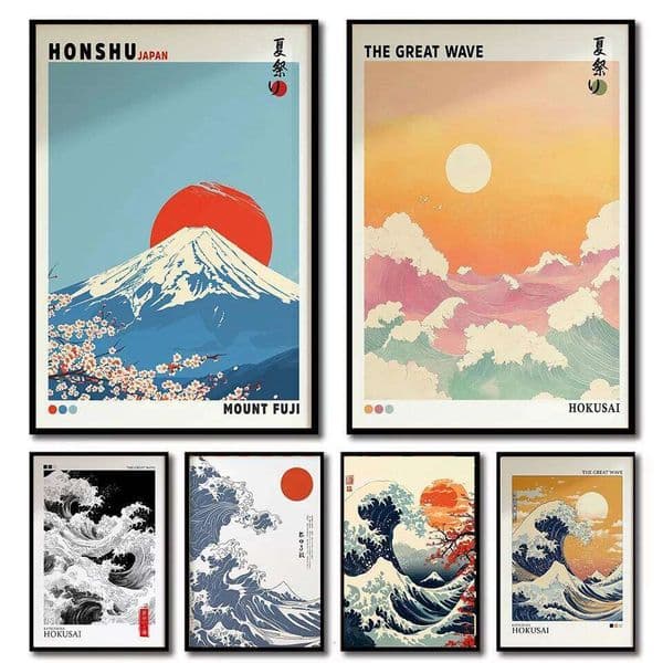 Mount Fuji Sunrise Canvas Print Hokusai Giant Wave Landscape Japanese Wall Art Poster for Modern Living Room Home Decor 26L0515