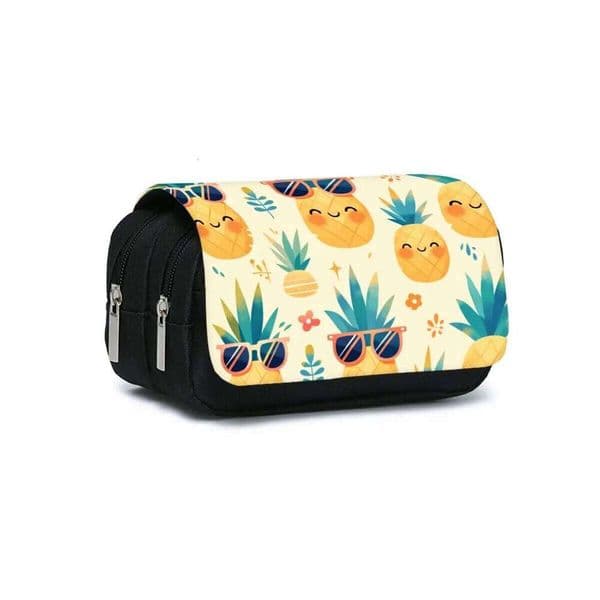 Pineapple Print Double Layered Flip Pen Case Boy And Girls Best Gifts 2D Cartoon Pouch School Pencil Bag For Children