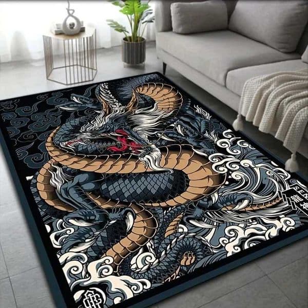 Chinese Dragon Rug Velvet Flannel Printed Floor Mat Mythical Design Decorative Carpet Living Room Home Decor L260515