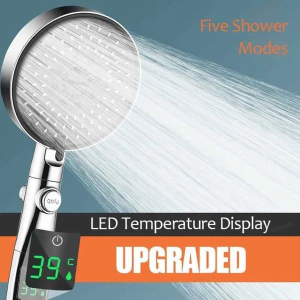 Luxury Designer Decor 12.5Cm Big Panel LED Head Intelligent Temperature Display High Pressure 5 Modes Adjustable room Rainfall Bathroom Show 5