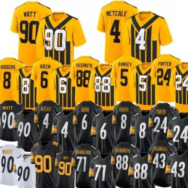 DK Metcalf SteelersS Jersey TJ Watt Rodgers SteelersJersey Pittman Ramsey Howard Boswell Polamalu Sawyer Heyward Freiermuth Football Jerseys