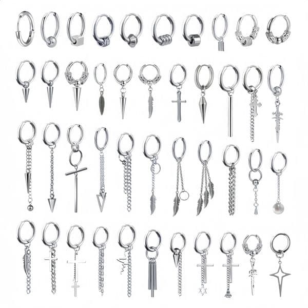 Long Hanging Crosses Leaves Pendants Hoops Woman Earrings Man Vintage Stainless steel Hip Hop Ear Piercing Jewelry Accessories 260514
